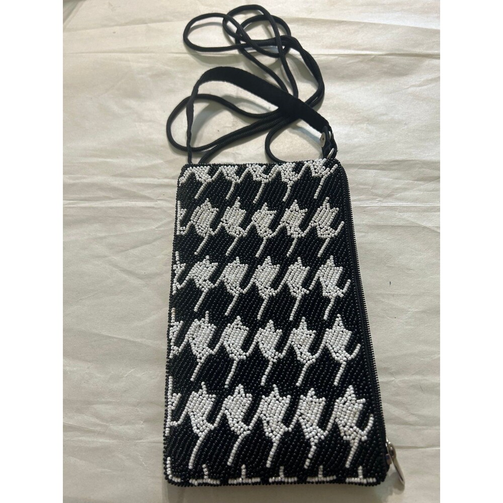 Black and White Houndstooth Small Crossbody Bag